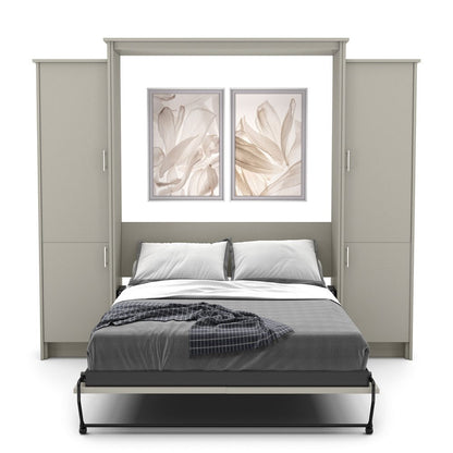 Full Size Murphy Bed - Left & Right Cabinet, Slab Style, Brushed Nickel Pulls - Murphy Door