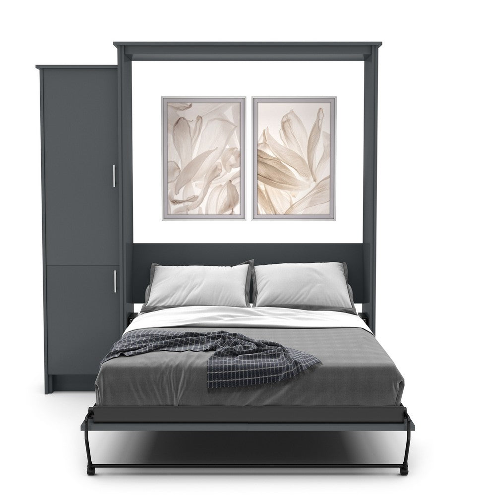 Full Size Murphy Bed - Left Cabinet, Slab Style, Brushed Nickel Pulls - Murphy Door, Inc.