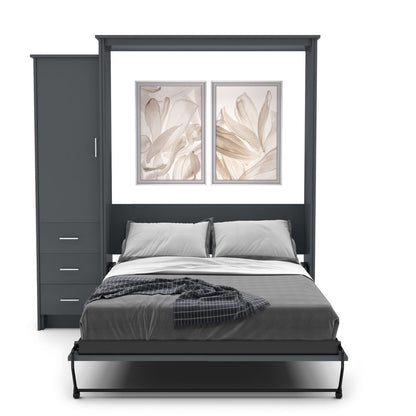 Queen Size Murphy Bed - Left Cabinet, Slab Style, Brushed Nickel Pulls - Murphy Door, Inc.