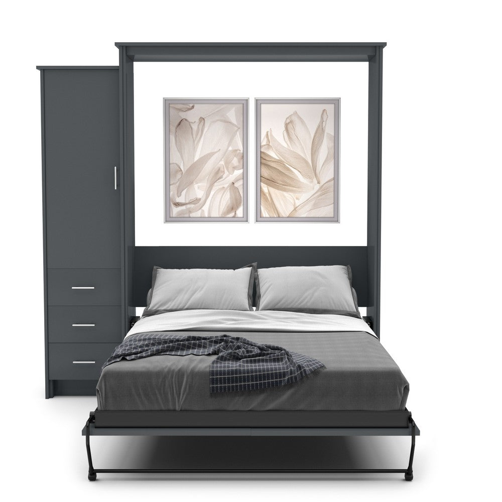 Full Size Murphy Bed - Left Cabinet, Slab Style, Brushed Nickel Pulls - Murphy Door, Inc.