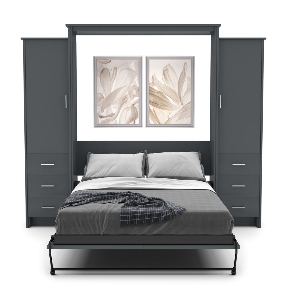 Full Size Murphy Bed - Left & Right Cabinet, Slab Style, Brushed Nickel Pulls - Murphy Door