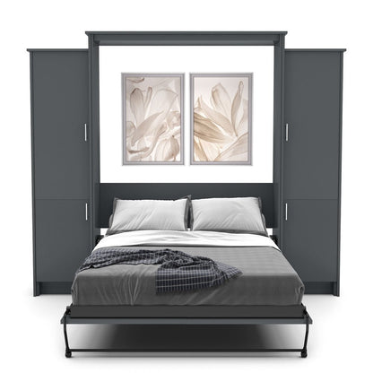 Full Size Murphy Bed - Left & Right Cabinet, Slab Style, Brushed Nickel Pulls - Murphy Door