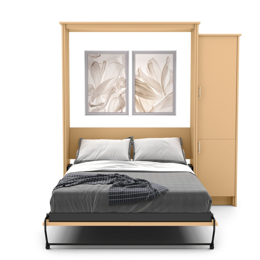 Full Size Murphy Bed - Right Cabinet, Slab Style, Brushed Nickel Pulls - Murphy Door