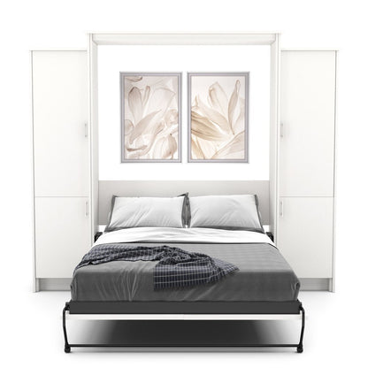 Full Size Murphy Bed - Left & Right Cabinet, Slab Style, Brushed Nickel Pulls - Murphy Door