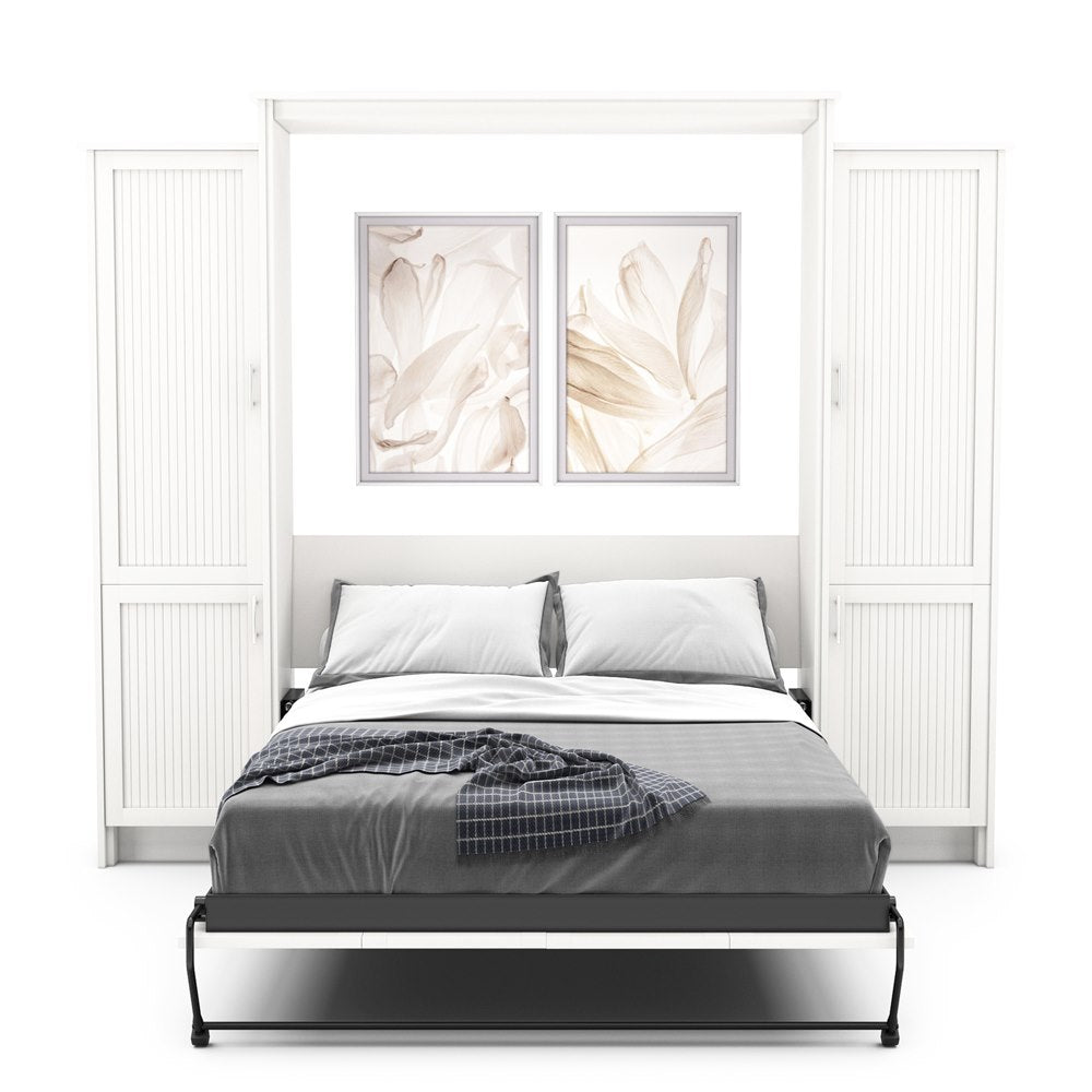 King Size Murphy Bed - Left & Right Cabinet, Beadboard Style, Brushed Nickel Pulls - Murphy Door