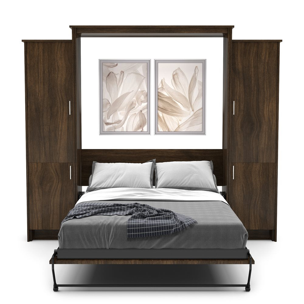 Full Size Murphy Bed - Left & Right Cabinet, Slab Style, Brushed Nickel Pulls - Murphy Door