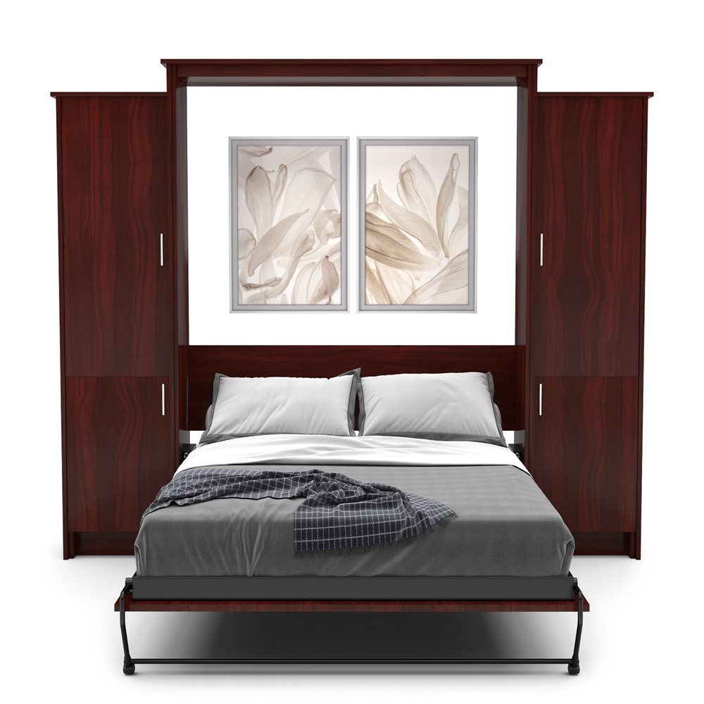 Full Size Murphy Bed - Left & Right Cabinet, Slab Style, Brushed Nickel Pulls - Murphy Door
