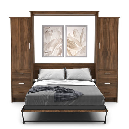 Full Size Murphy Bed - Left & Right Cabinet, Slab Style, Brushed Nickel Pulls - Murphy Door