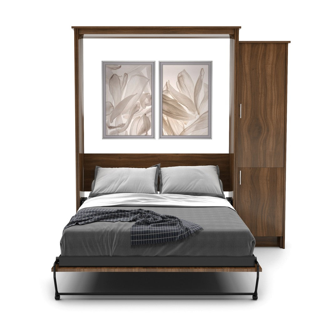 Twin Size Murphy Bed - Right Cabinet, Slab Style, Brushed Nickel Pulls - Murphy Door