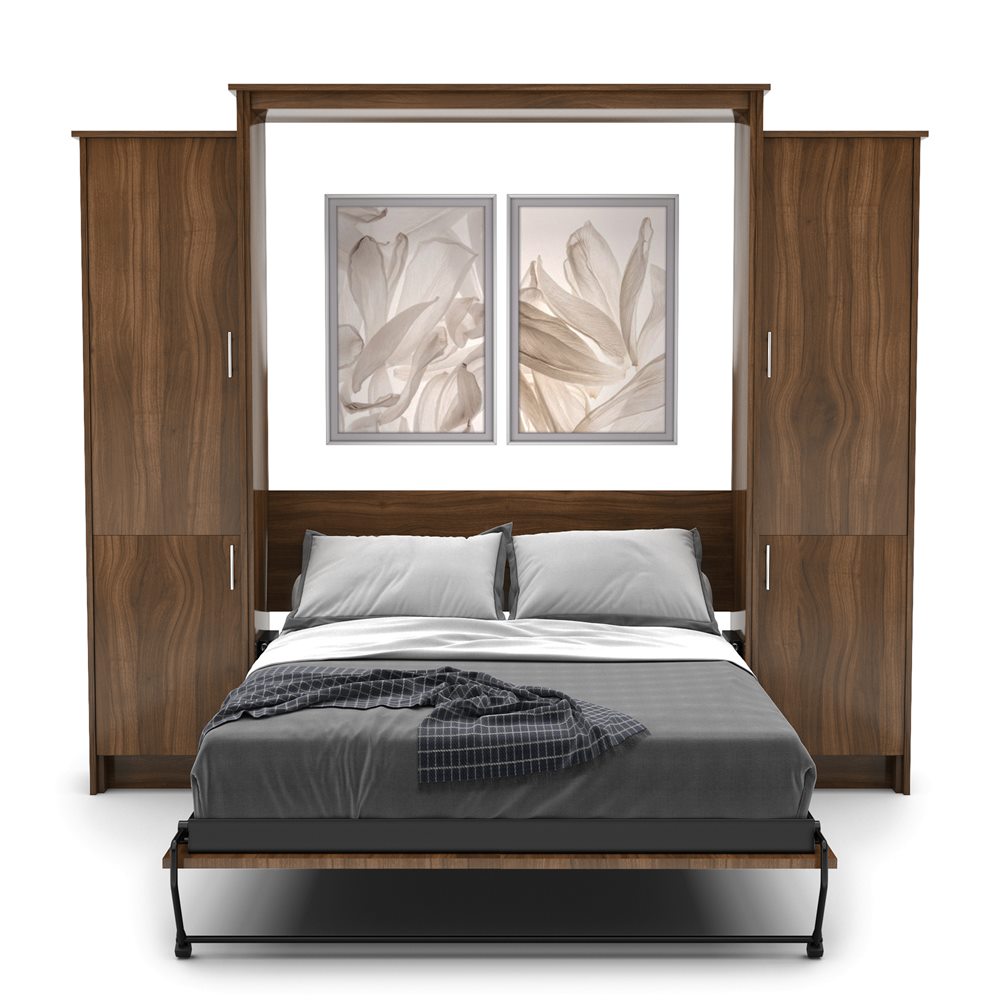 Full Size Murphy Bed - Left & Right Cabinet, Slab Style, Brushed Nickel Pulls - Murphy Door