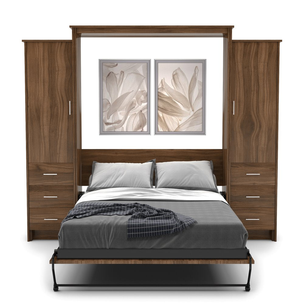 Full Size Murphy Bed - Left & Right Cabinet, Slab Style, Brushed Nickel Pulls - Murphy Door