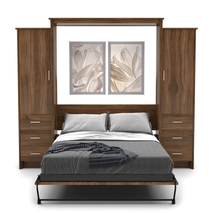 Full Size Murphy Bed - Left & Right Cabinet, Slab Style, Brushed Nickel Pulls - Murphy Door