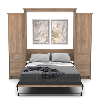 Full Size Murphy Bed - Left & Right Cabinet, Slab Style, Brushed Nickel Pulls - Murphy Door