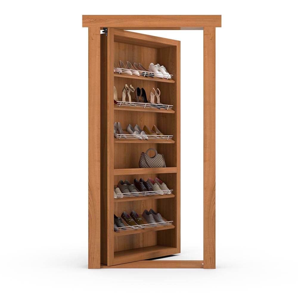 Hidden Flush Mount Cherry Shoe Rack Door - Murphy Door, Inc.