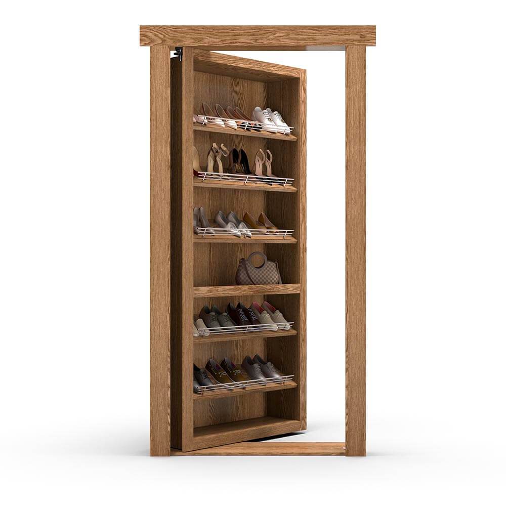 Hidden Flush Mount Oak Shoe Rack Door - Murphy Door, Inc.