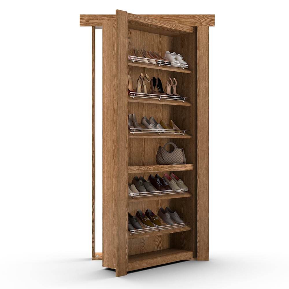 Hidden Flush Mount Oak Shoe Rack Door - Murphy Door, Inc.