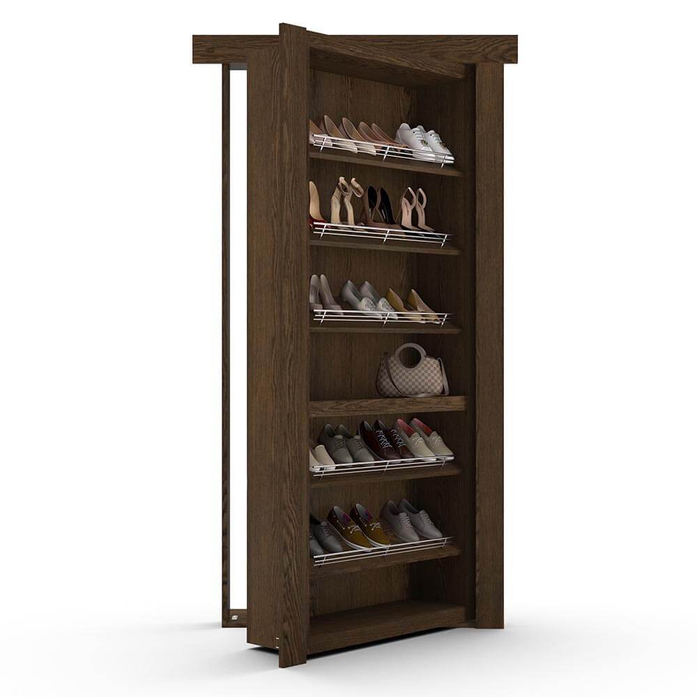 Hidden Flush Mount Oak Shoe Rack Door - Murphy Door, Inc.