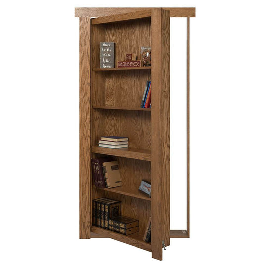 Single Flush Mount Oak Hidden Bookcase Door– Murphy Door